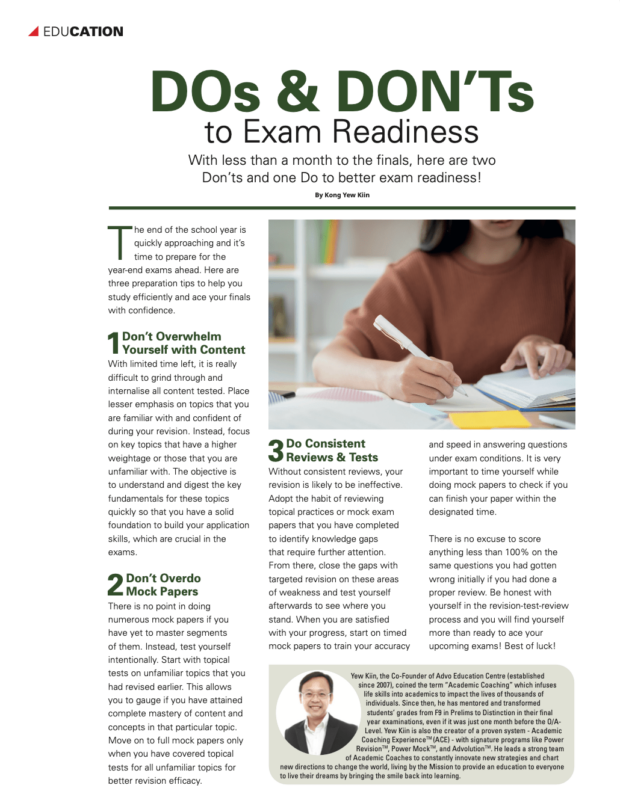Tuition Centre in Singapore - Featured in Education - Dos & Donts To Exam Readiness