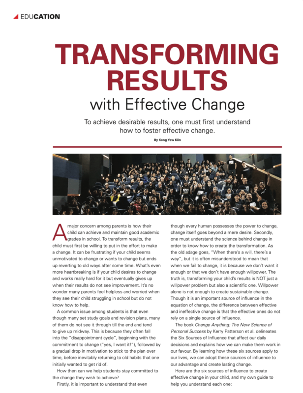Tuition Centre in Singapore - Featured in Education - Transforming Results With Effective Change